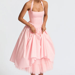 Hanging Collar Sexy Slim Fit Backless Mid-length Sweet Mesh Temperament Dress Jovera Joyce