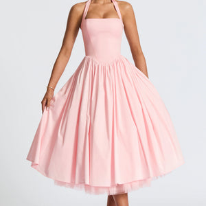 Hanging Collar Sexy Slim Fit Backless Mid-length Sweet Mesh Temperament Dress Jovera Joyce