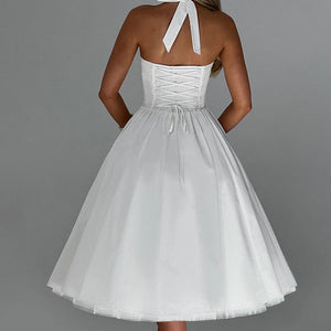 Hanging Collar Sexy Slim Fit Backless Mid-length Sweet Mesh Temperament Dress Jovera Joyce