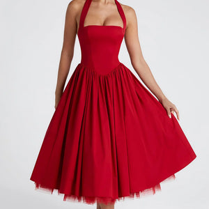 Hanging Collar Sexy Slim Fit Backless Mid-length Sweet Mesh Temperament Dress Jovera Joyce