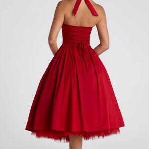 Hanging Collar Sexy Slim Fit Backless Mid-length Sweet Mesh Temperament Dress Jovera Joyce