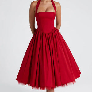Hanging Collar Sexy Slim Fit Backless Mid-length Sweet Mesh Temperament Dress Jovera Joyce