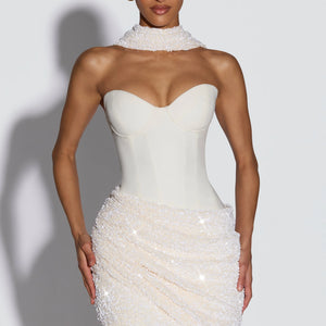 Asymmetrical Pleated Draped Mini Dress With A Neck-tie Ribbon Jovera Joyce