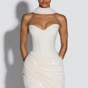 Asymmetrical Pleated Draped Mini Dress With A Neck-tie Ribbon Jovera Joyce