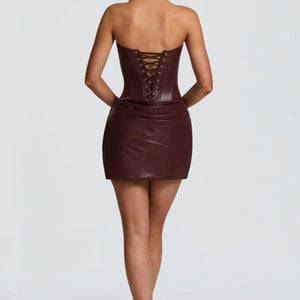 New Solid Color Sexy PU Pinch Pleated Fishbone Tube Top A- Line Dress Jovera Joyce