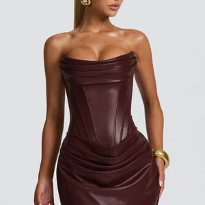 New Solid Color Sexy PU Pinch Pleated Fishbone Tube Top A- Line Dress Jovera Joyce