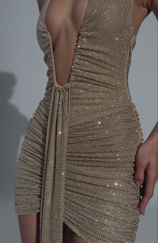 Aurelia Crystal Halter Mini Dress