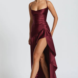 Women's Backless Ruffles Irregular Dress Summer Fashion Evening Party Club Split Suspender Maxi Dresses Clothing Jovera Joyce