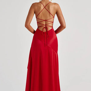 Women's Backless Ruffles Irregular Dress Summer Fashion Evening Party Club Split Suspender Maxi Dresses Clothing Jovera Joyce