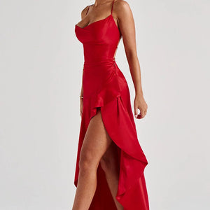 Women's Backless Ruffles Irregular Dress Summer Fashion Evening Party Club Split Suspender Maxi Dresses Clothing Jovera Joyce