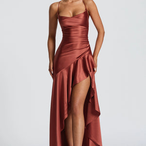 Women's Backless Ruffles Irregular Dress Summer Fashion Evening Party Club Split Suspender Maxi Dresses Clothing Jovera Joyce