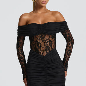 Women's Off-the-Shoulder Lace Patchwork Sheath Mini Dress Jovera Joyce