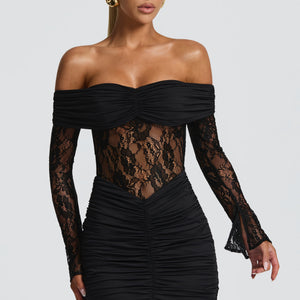 Women's Off-the-Shoulder Lace Patchwork Sheath Mini Dress Jovera Joyce