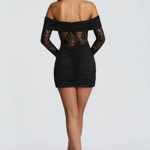 Women's Off-the-Shoulder Lace Patchwork Sheath Mini Dress Jovera Joyce