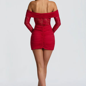 Women's Off-the-Shoulder Lace Patchwork Sheath Mini Dress Jovera Joyce