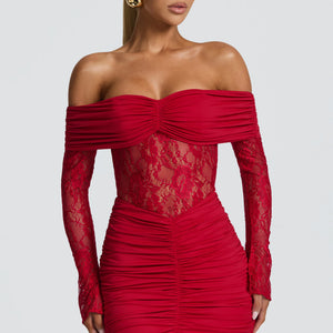 Women's Off-the-Shoulder Lace Patchwork Sheath Mini Dress Jovera Joyce