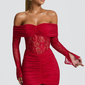 Women's Off-the-Shoulder Lace Patchwork Sheath Mini Dress Jovera Joyce