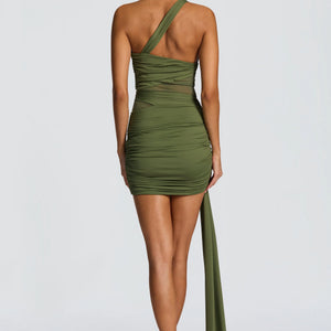 Slim-fit Pleated One-shoulder Ribbon Sheath Dress Jovera Joyce