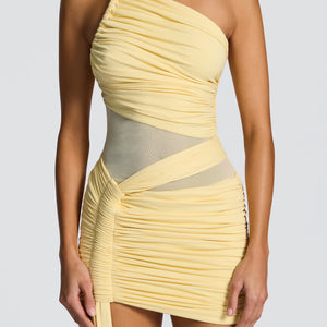 Slim-fit Pleated One-shoulder Ribbon Sheath Dress Jovera Joyce