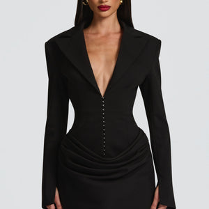Elegant Suit-Style Collar Long-Sleeve Bodycon Chic Dress Jovera Joyce