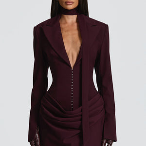 Elegant Suit-Style Collar Long-Sleeve Bodycon Chic Dress Jovera Joyce
