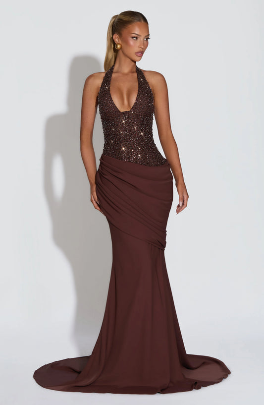 Body-con Sparkle Irregular Draped Evening Dress Women's Long Gown Jovera Joyce