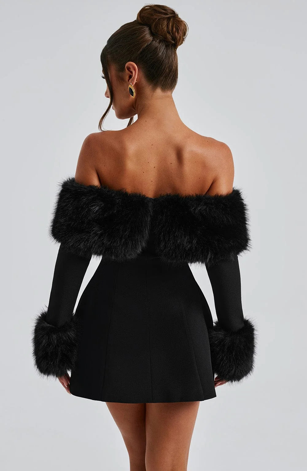 Women's Off-shoulder Fur Collar A- Line Short Dress Jovera Joyce