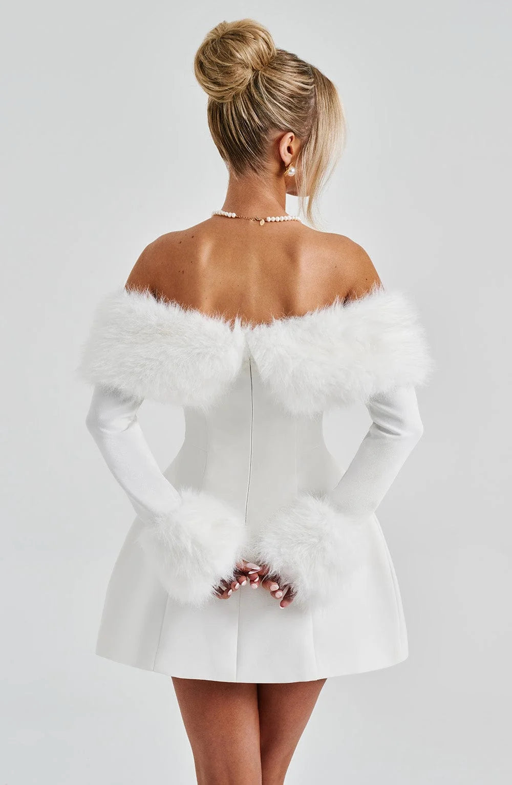 Women's Off-shoulder Fur Collar A- Line Short Dress Jovera Joyce